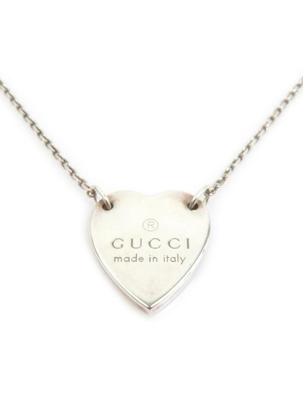 Auth Gucci Heart Motif Necklace Silver #351615G12B